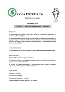 Reglamento Copa Entre Rios Masculina 2024-2025