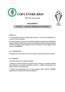 Reglamento  Copa Entre Ríos Masculina FEF 2025-2026